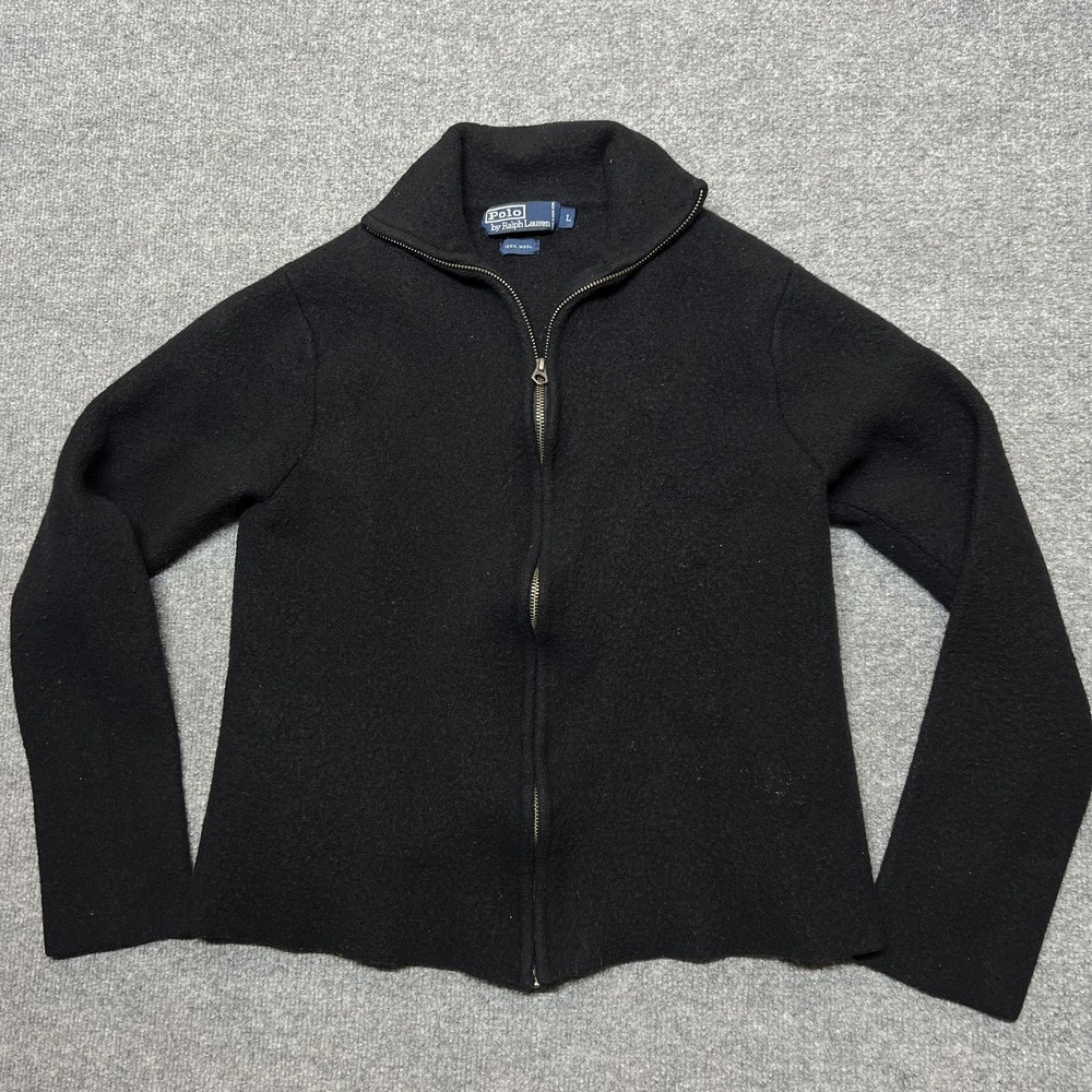Vintage Polo Ralph Lauren Sweater Womens Large Black 100% Wool Zip Mock Neck